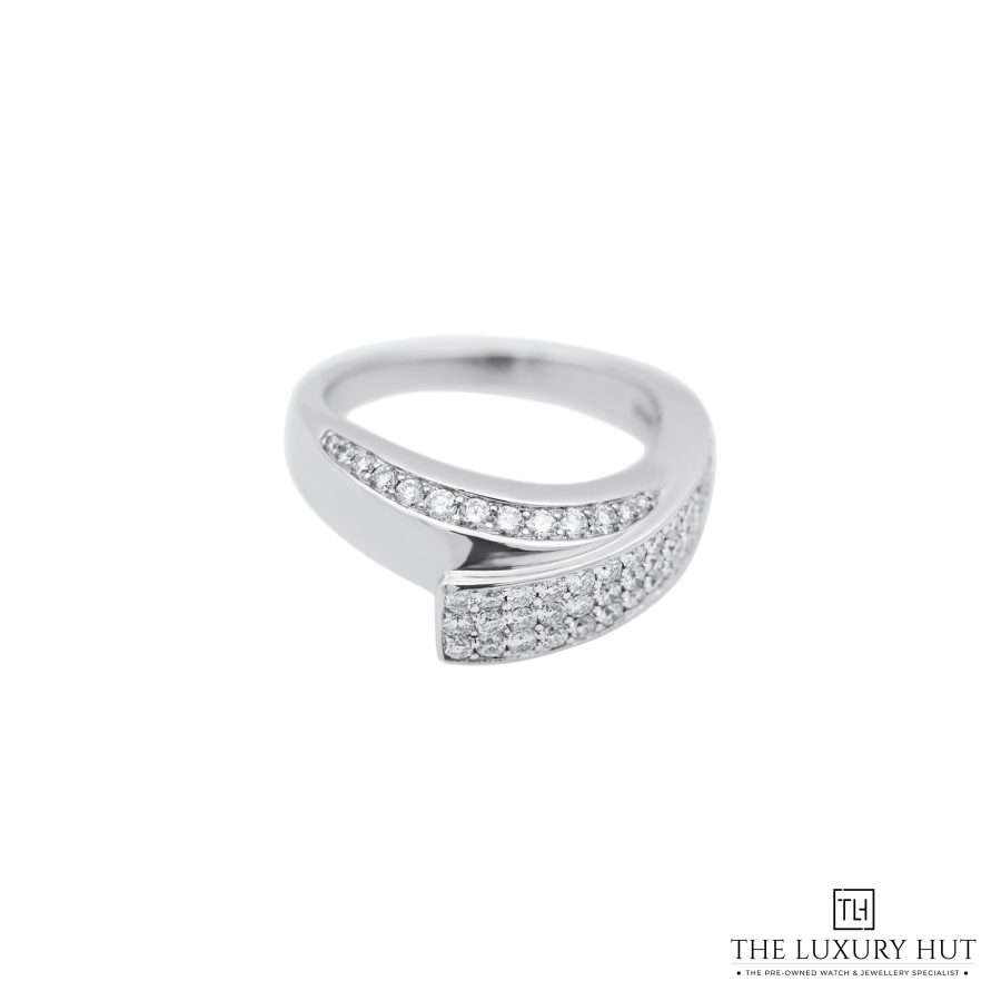 White Gold Ribbon Cross Over Ring 30074 a