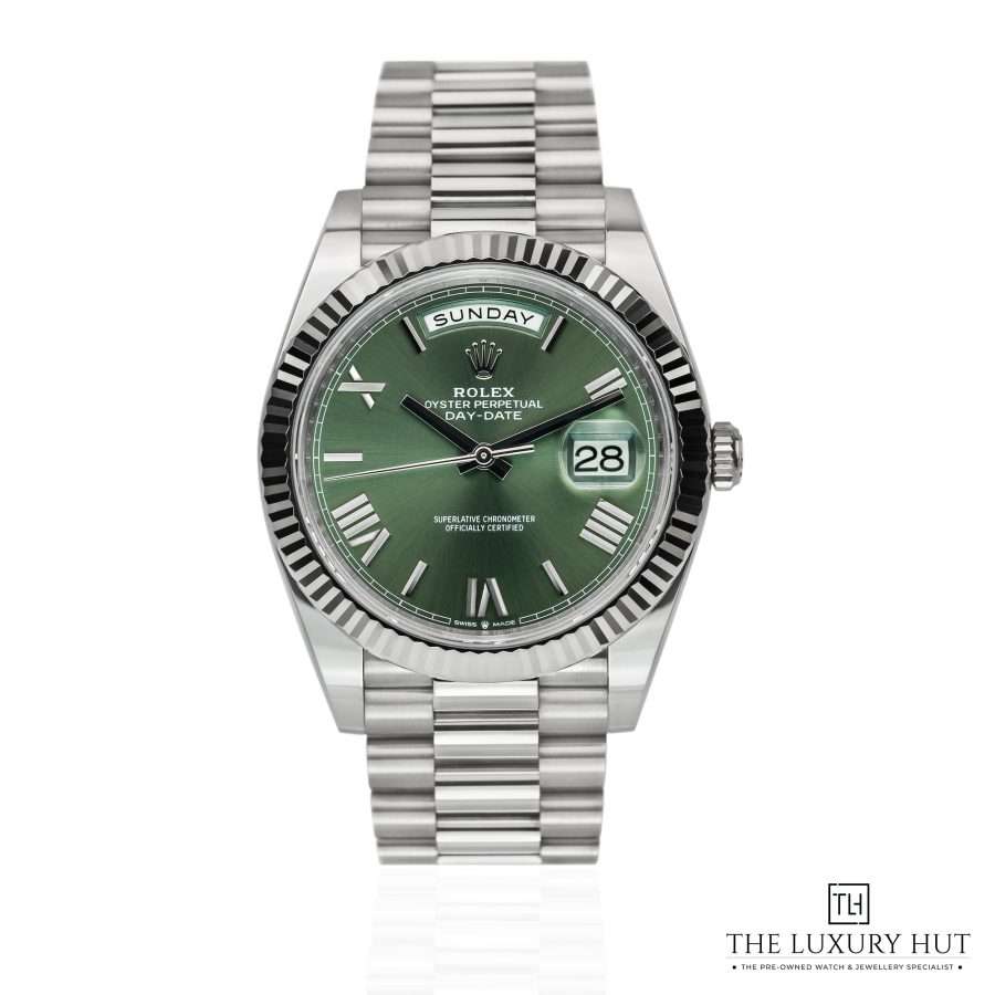Rolex Day Date White Gold Olive Green 51338aa