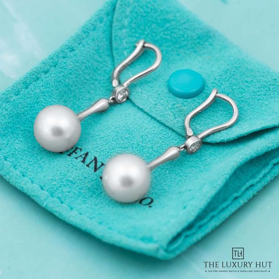 Tiffany Platinum Natural Pearl Diamond Earrings 51486 c