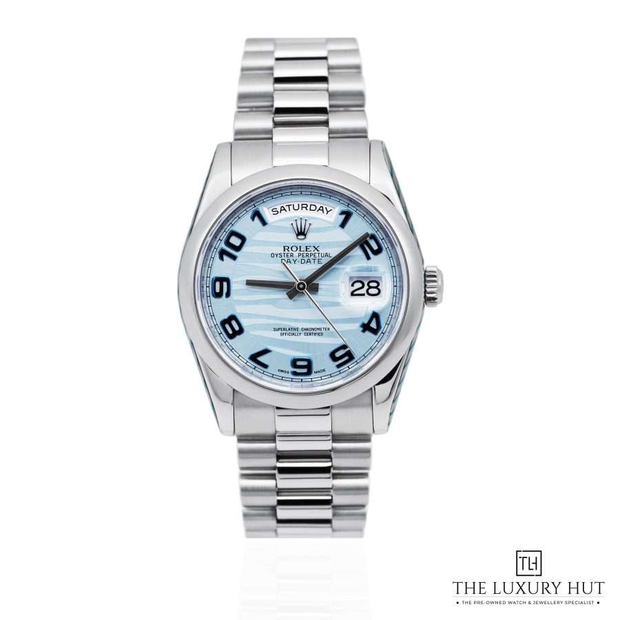 Rolex Day Date 36 Platinum Ice Blue Wave LB580 a