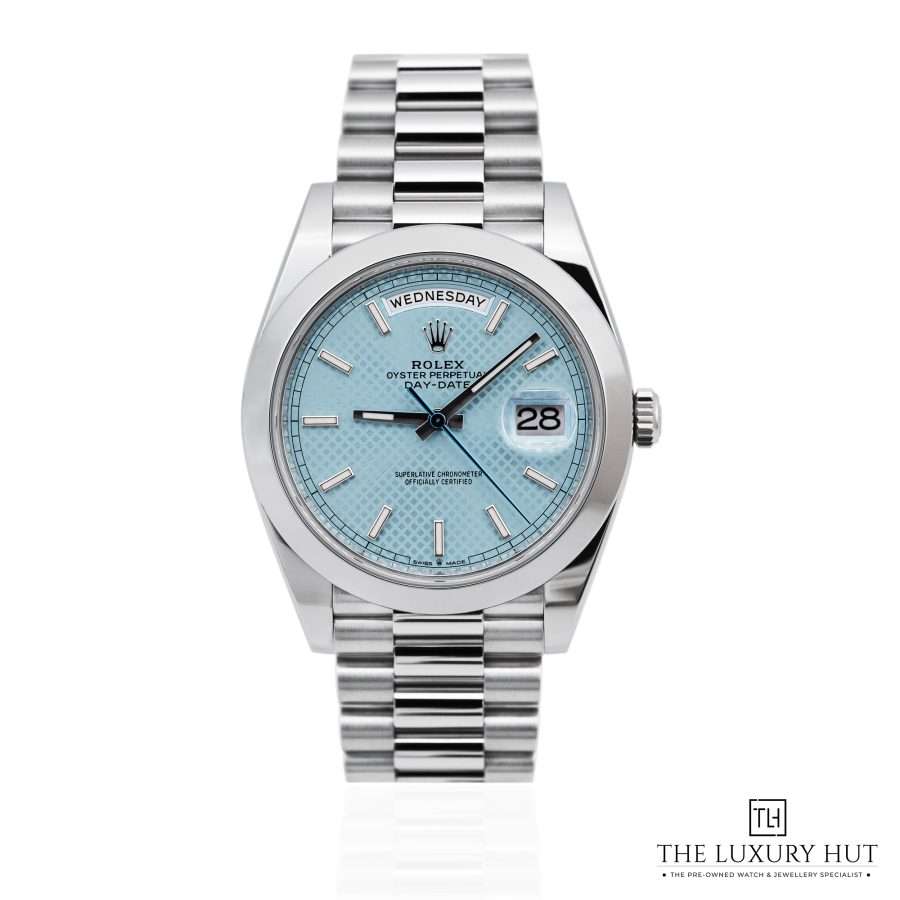 Rolex Day Date 40 Platinum Ice Blue Motif Dial LB657 a