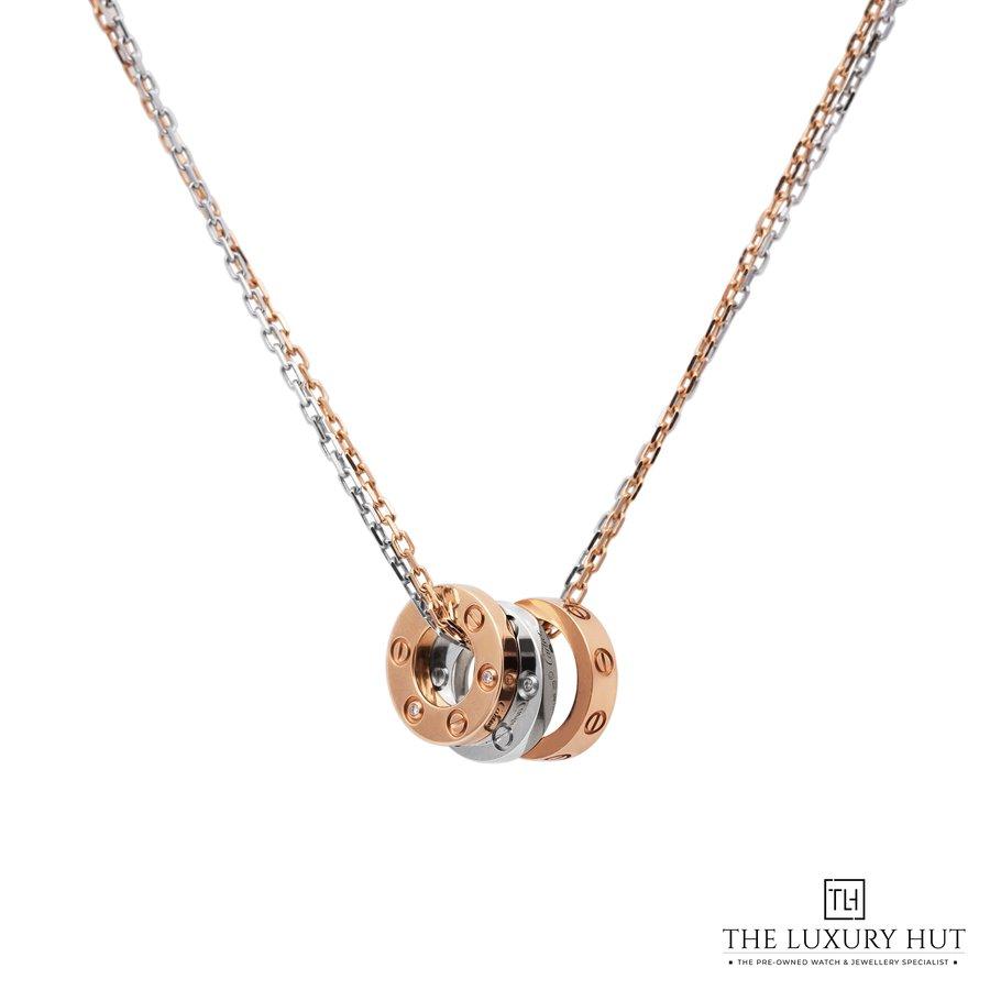 Cartier 6 Diamond Love Necklace 18ct White Rose Gold 3 Ring