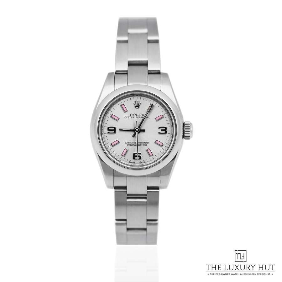 Rolex Oyster Perpetual Steel Silver Pink Baton