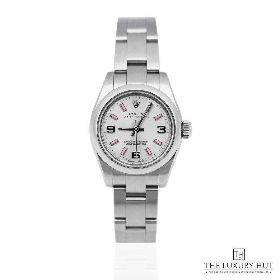 Rolex Oyster Perpetual Steel Silver Pink Baton