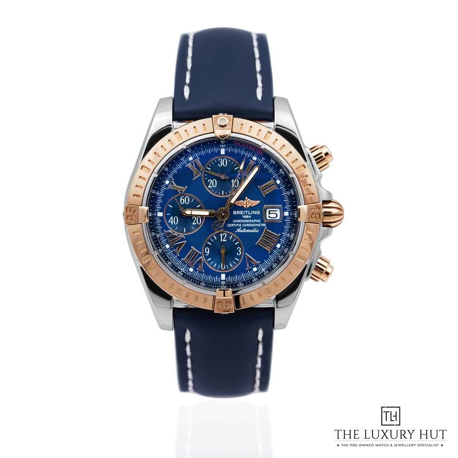 Breitling Chronomat Evolution Chronograph Steel Rose Gold Blue Watch