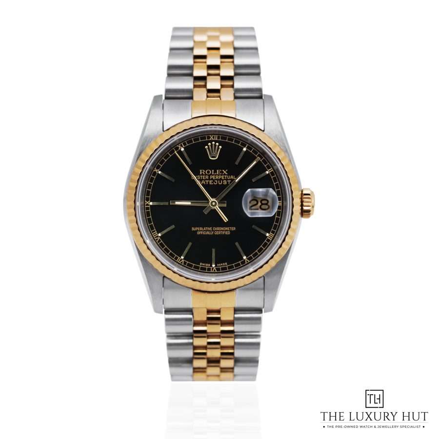 Rolex Datejust 36 Bi Metal Black Baton Dial 52156 aa