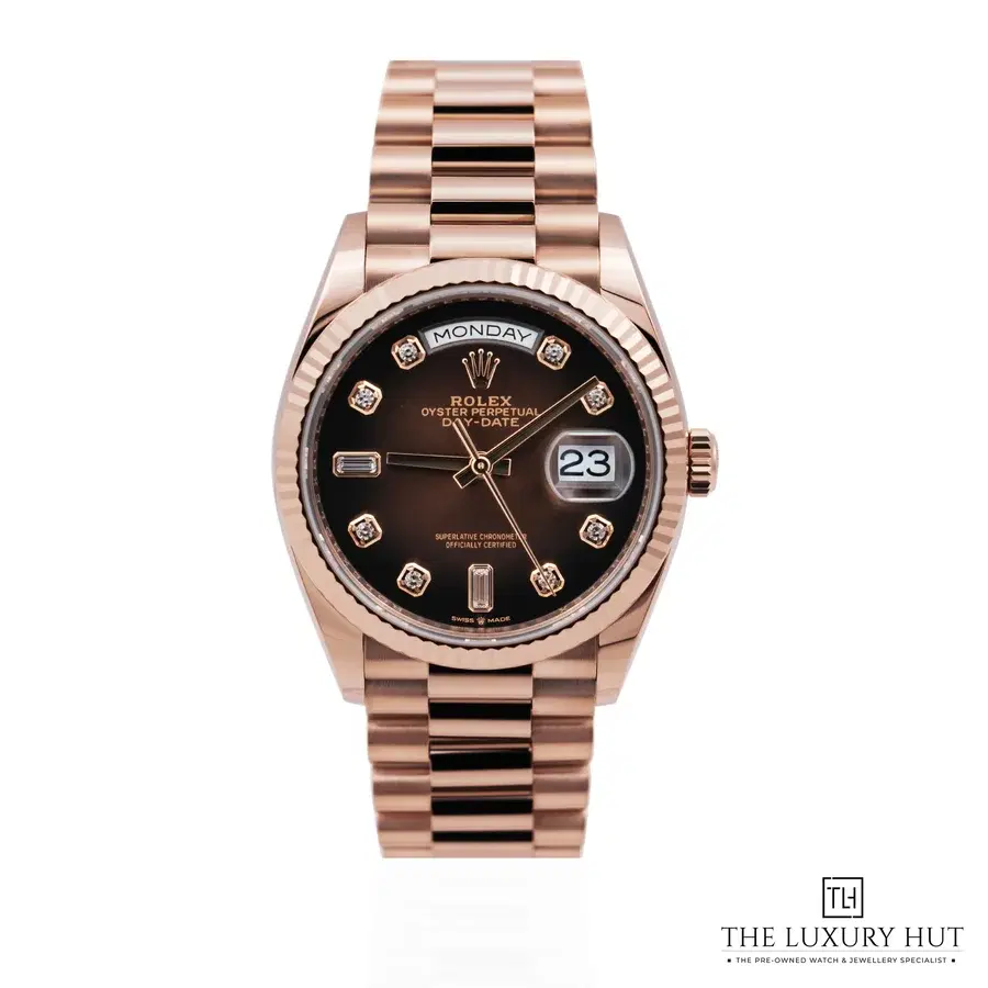 Rolex Day Date 36 Gold Brown Ombre Diamond Dial 128235