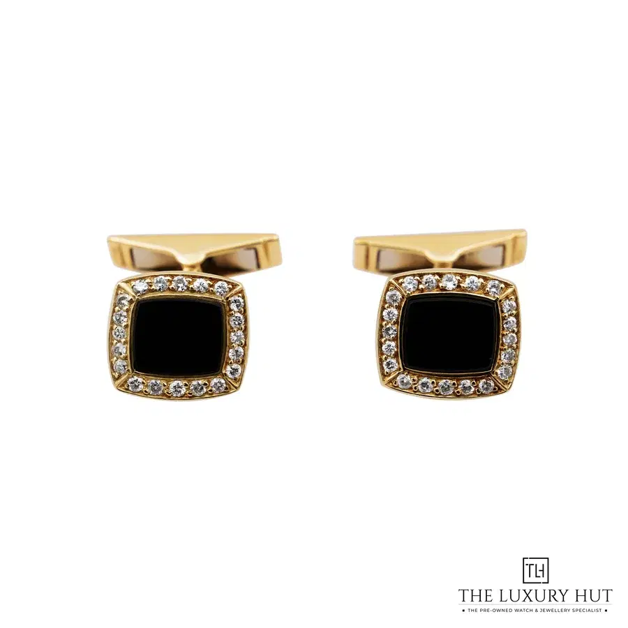 Square 18ct Gold Black Onyx Diamond Cufflinks