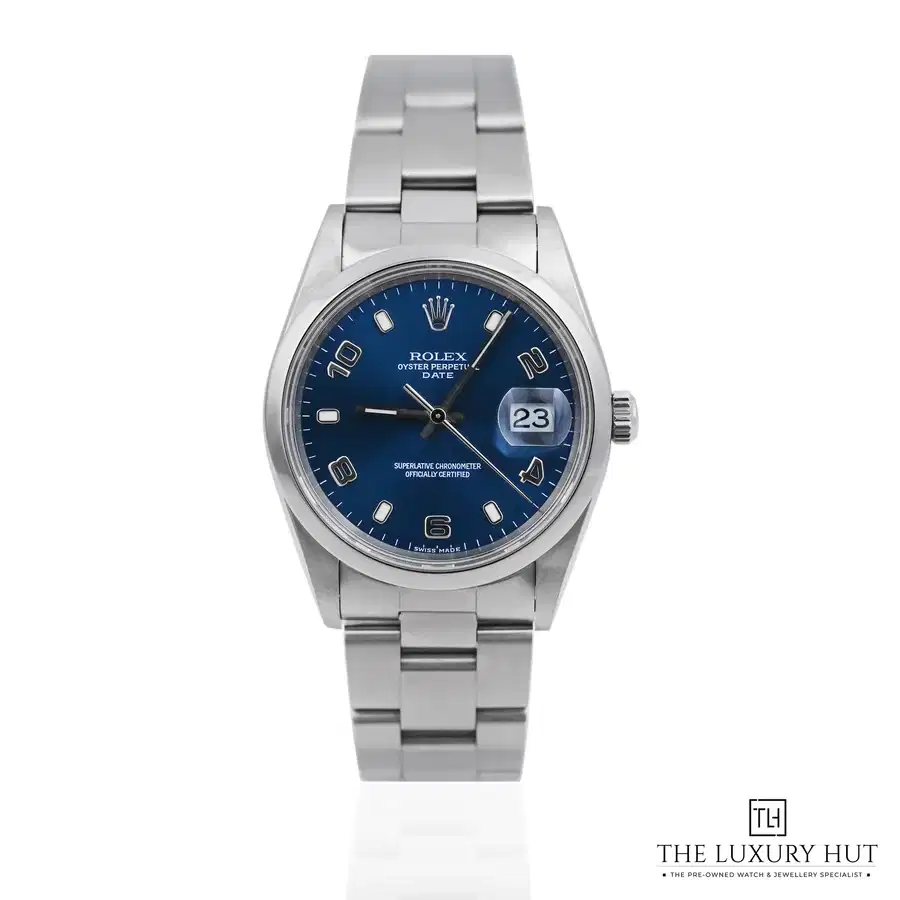 Rolex Oyster Perpetual Date Steel 34mm Blue Arabic Baton 15200