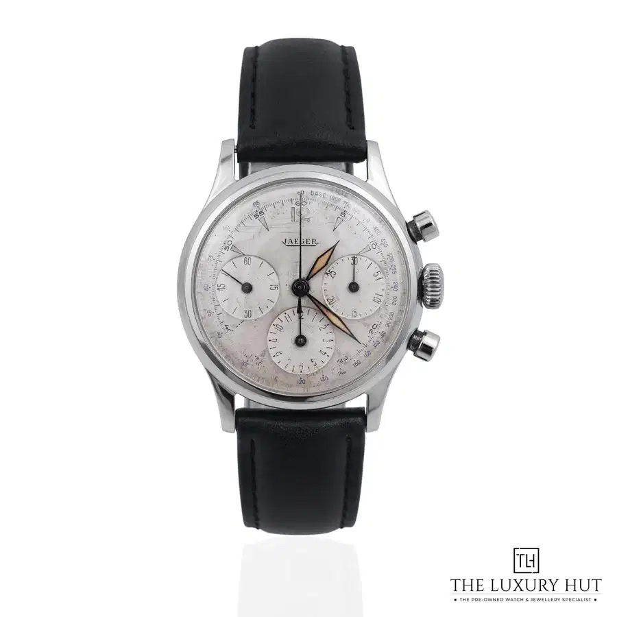 Rare Jaeger Triple Register Chronograph Staybrite Steel Silver 22278
