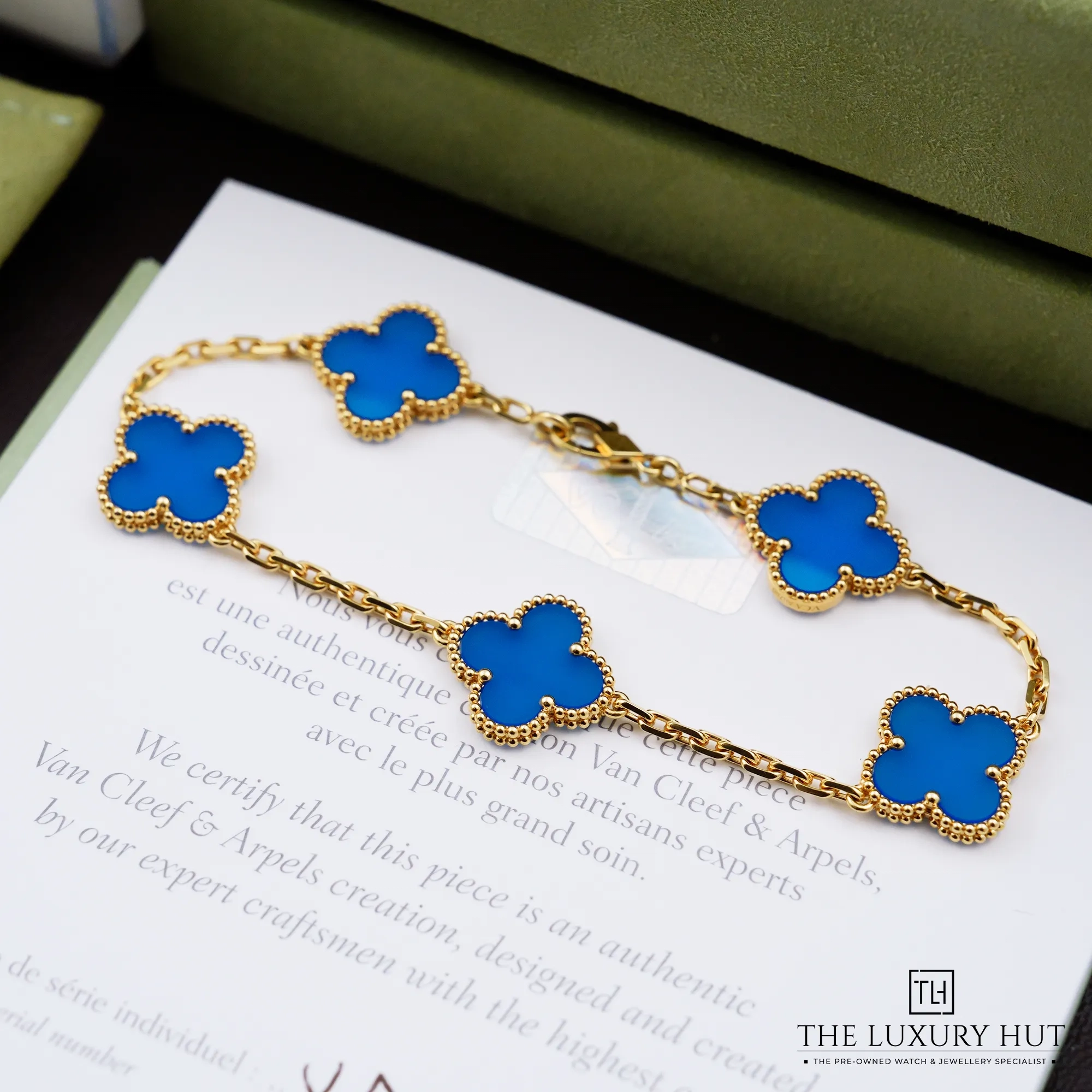 2026 10 3f0d8576 7d0f 4df9 b1b7 7dcd358d6c1fVan Cleef Arpels Vintage Alhambra Gold Blue Agate Bracelet 53445 c jpg webp