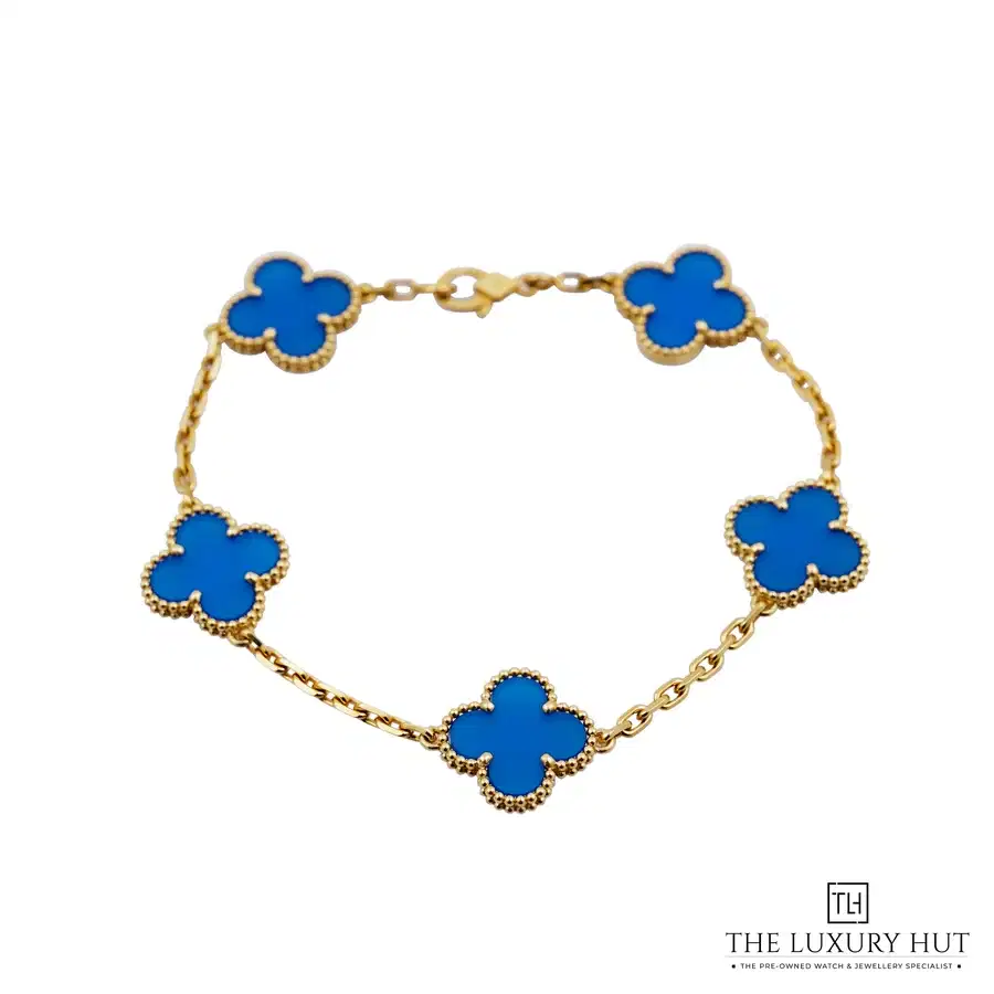 Van Cleef Arpels Yellow Gold 5 Blue Agate Motifs Bracelet VCARP34900