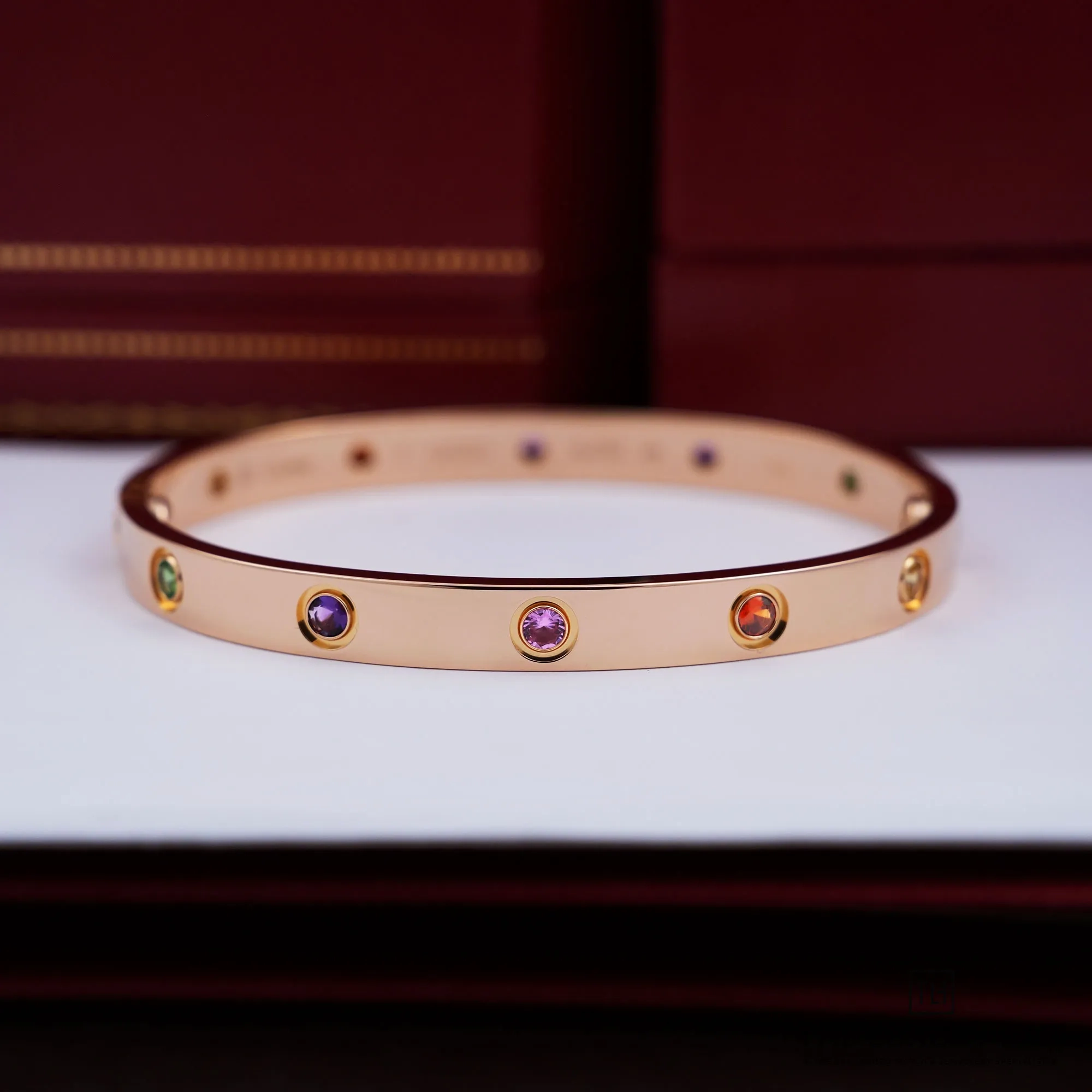 2026 10 92c0b267 a9a9 411f bc62 e4e398da1246Cartier 18ct Rose Gold Multi Gem LOVE Bracelet LB1062 c jpg webp