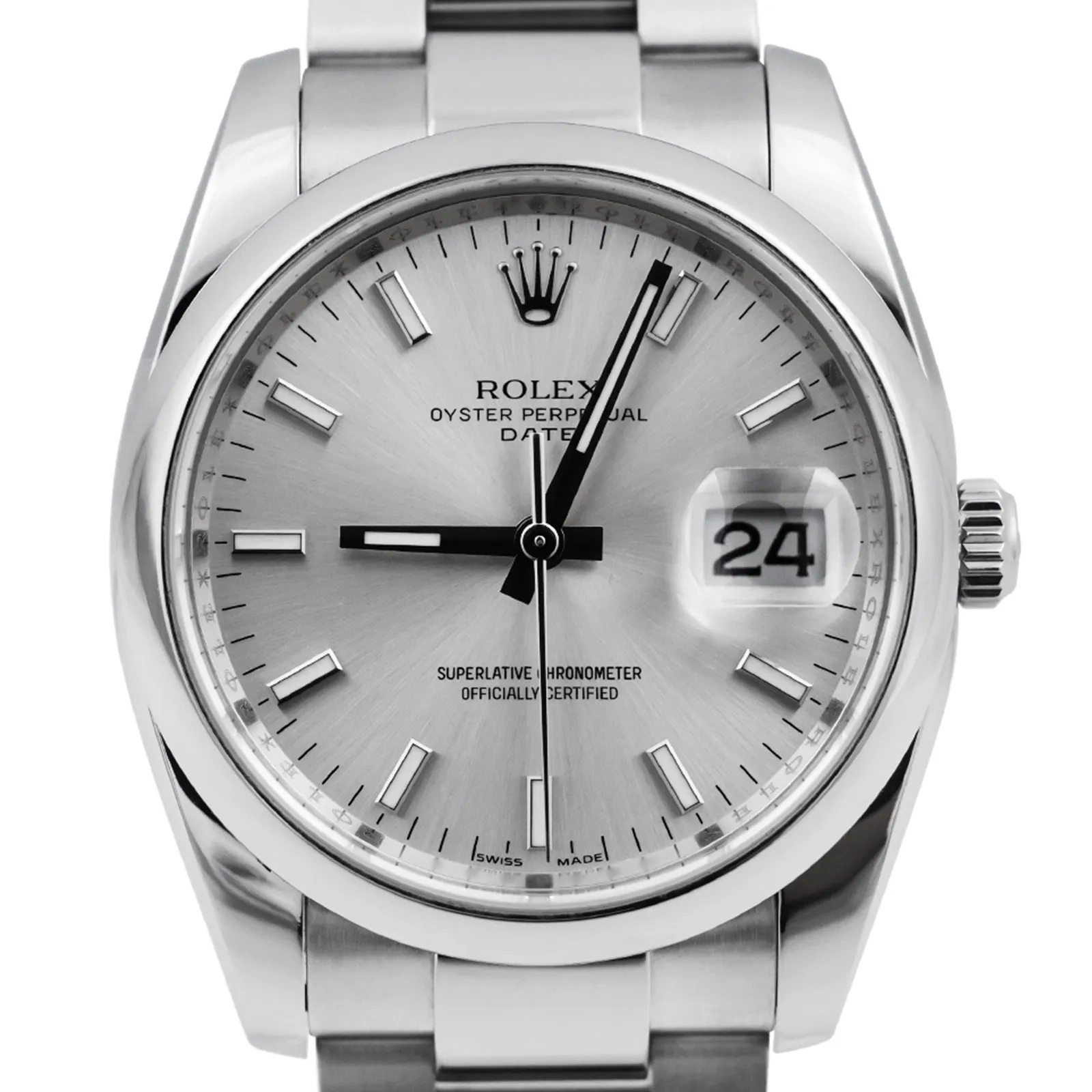 2026 10 ad1629b1 2be0 4f79 9750 d794df3db9d4Rolex Oyster Perpetual Date Stainless Steel 34mm Silver Baton 53415 cr jpg webp