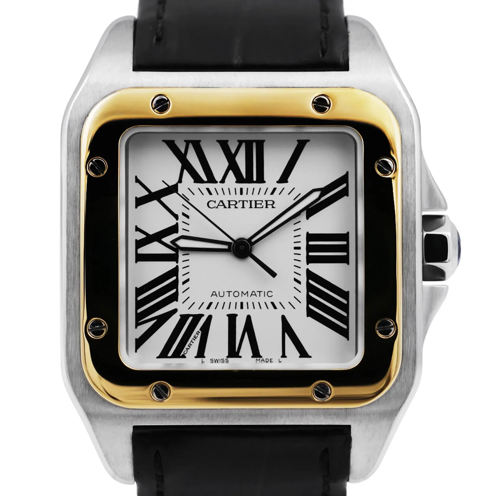 2026 10 e82cd4ca df91 45f6 abcb 9826cedf3725Cartier Santos 100 Large Steel Yellow Gold 38mm Silver 53478 cr jpg webp