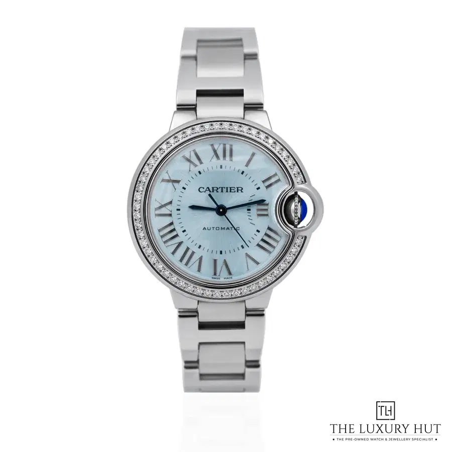 Cartier Ballon Bleu 33 Steel Blue Silvered Diamond W4BB0028